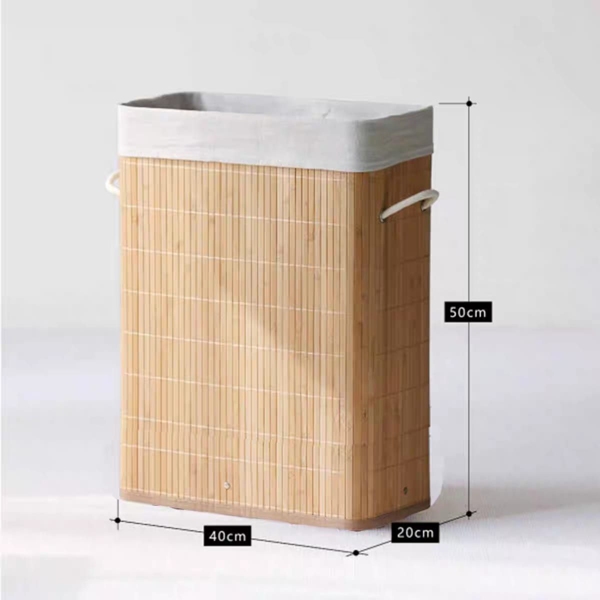 باسكت خشب بامبو مبطن بكتان | Bamboo Laundry Basket – Linen
