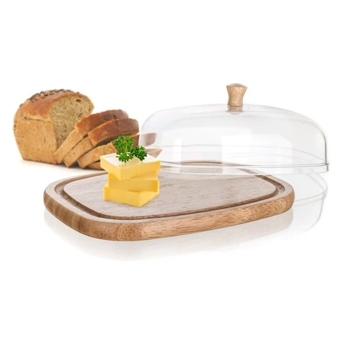 طبق تقديم خشبي بغطاء زجاجي | Wooden Serving Board with Glass Dome