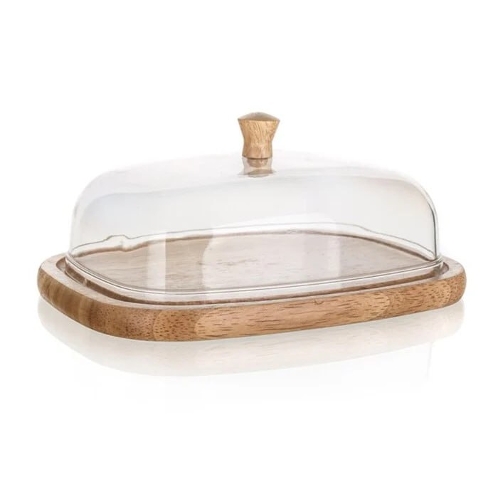 طبق تقديم خشبي بغطاء زجاجي | Wooden Serving Board with Glass Dome