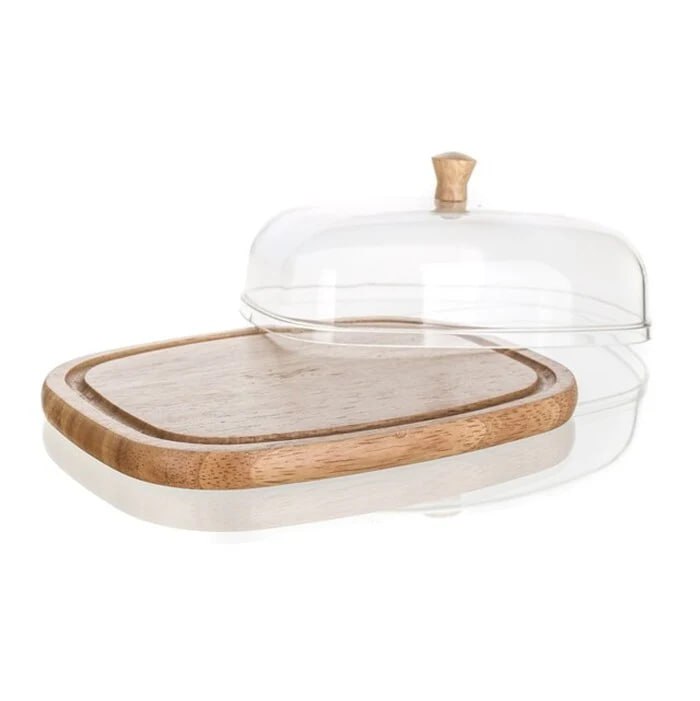 طبق تقديم خشبي بغطاء زجاجي | Wooden Serving Board with Glass Dome