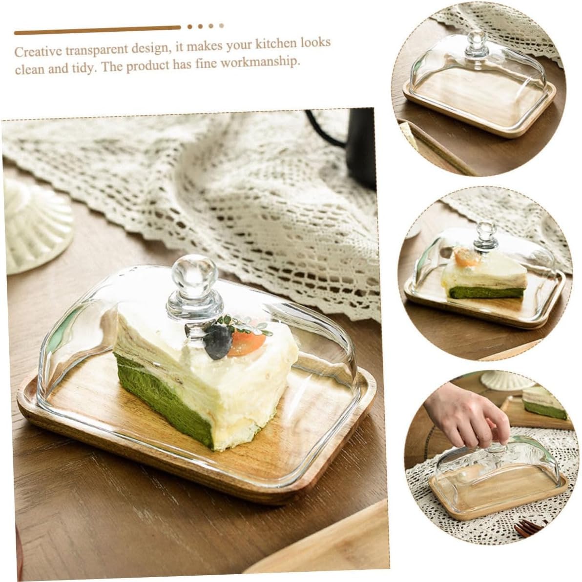 طبق تقديم خشبي بغطاء زجاجي | Wooden Serving Board with Glass Dome