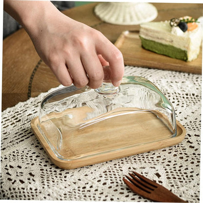 طبق تقديم خشبي بغطاء زجاجي | Wooden Serving Board with Glass Dome