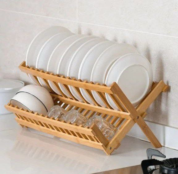 Foldable Bamboo Dish Rack | حامل اطباق خشب