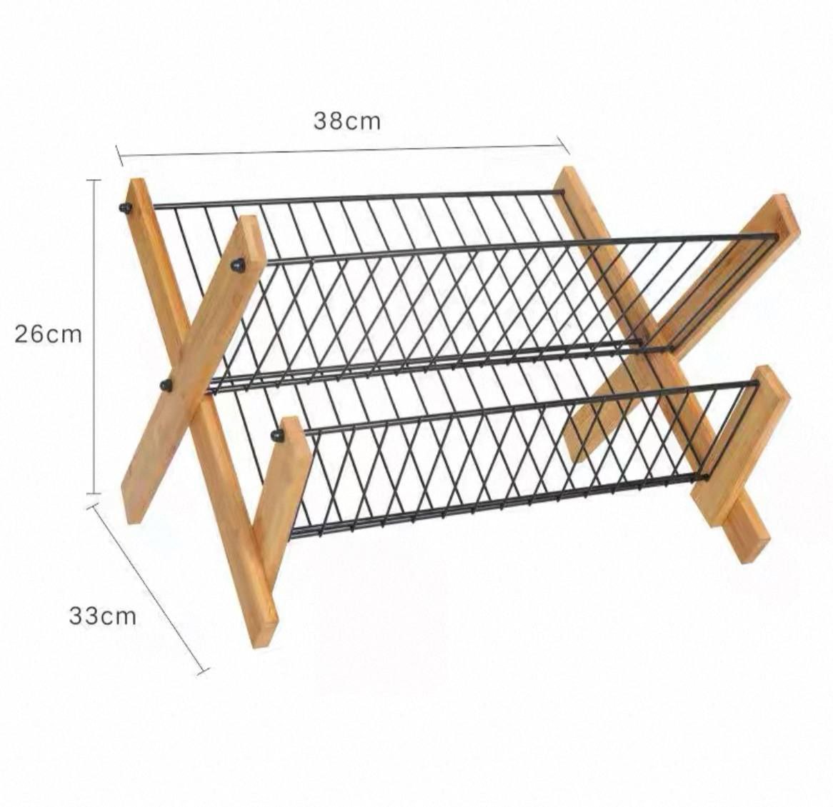 Foldable 2-Tier Dish Drying Rack — Wood & Metal