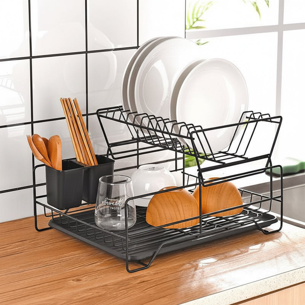 مطبقيه معدن 2 دور | 2-Tier Metal Kitchen Organizer - Black