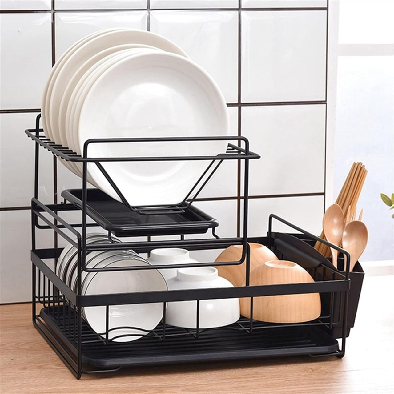 مطبقيه معدن 2 دور | 2-Tier Metal Kitchen Organizer - Black