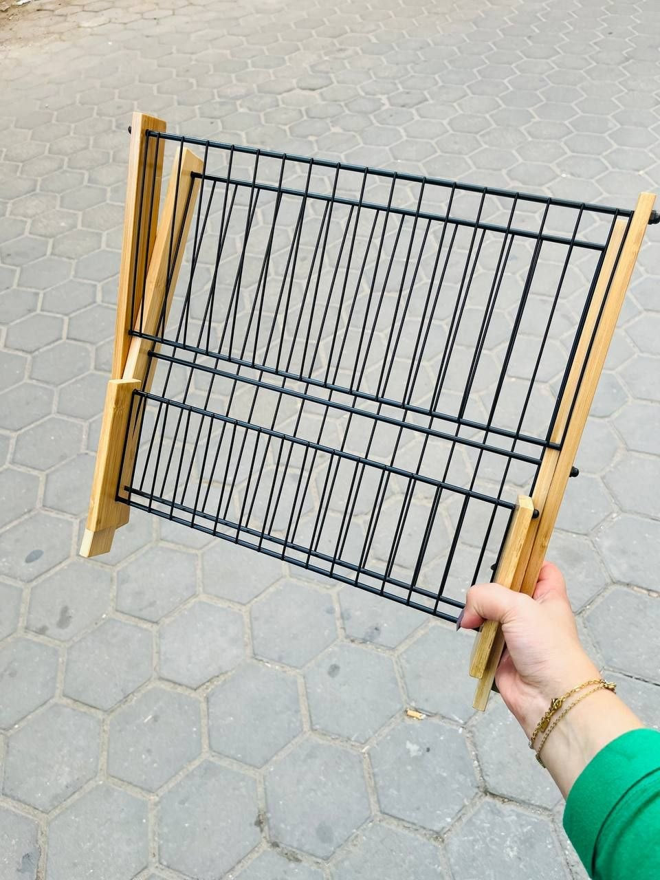 Foldable 2-Tier Dish Drying Rack — Wood & Metal