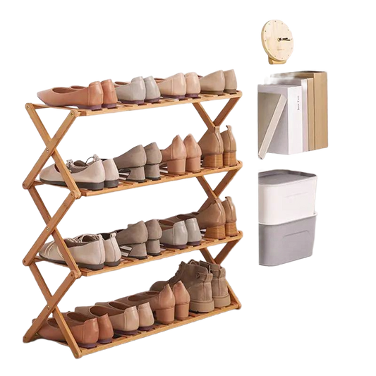 جزامة خشب قابلة للطي 4 دور – متعددة الاستخدامات | 4-Tier Foldable Wooden Shelf