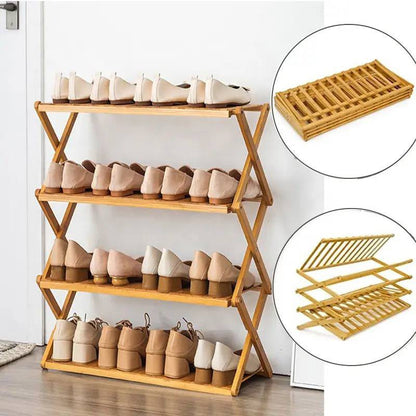 جزامة خشب قابلة للطي 4 دور – متعددة الاستخدامات | 4-Tier Foldable Wooden Shelf