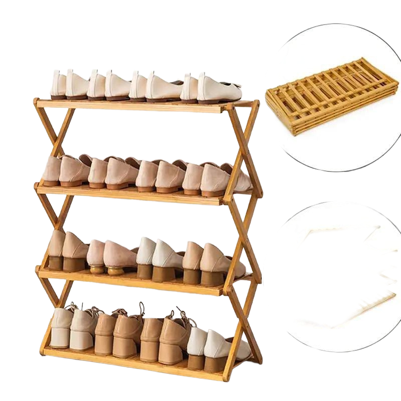 جزامة خشب قابلة للطي 4 دور – متعددة الاستخدامات | 4-Tier Foldable Wooden Shelf