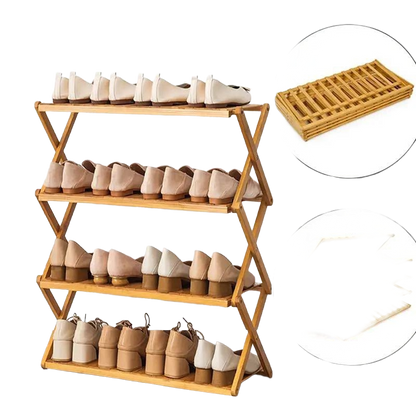 جزامة خشب قابلة للطي 4 دور – متعددة الاستخدامات | 4-Tier Foldable Wooden Shelf