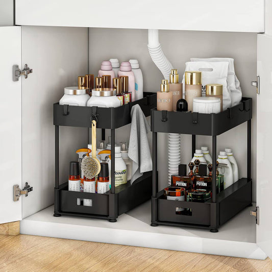 منظم تحت الحوض – قوائم معدن وأرفف بلاستيك متحركة | Under-Sink Organizer