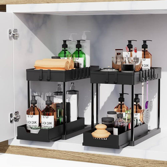 منظم تحت الحوض – قوائم معدن وأرفف بلاستيك متحركة | Under-Sink Organizer